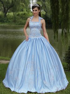 Ball Gown Halter Light Blue Quinceanera Dress with Appliques