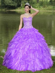 Popular Ball Gown Light Purple Ruffled Beaded Sweet 16 Dresses