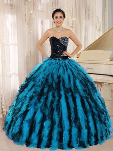 Cheap Ball Gown Ruffled Beaded Two-toned Quince dresses