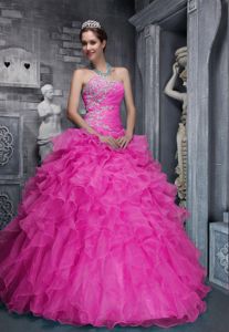 Plus Size Ruffled Appliqued Hot Pink Quinceanera Dresses of 15