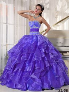 Purple Organza Ruffled Appliqued Sweet Sixteen Dress Under 200