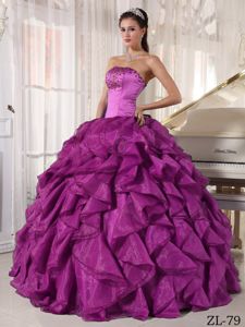 2013 Hot Sale Ruffled Beaded Ball Gown Fuchsia Sweet 15 Dress