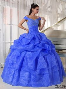 Off The Shoulder Pick Ups Beaded Sapphire Blue Sweet 16 Dress