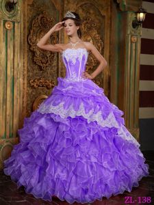 Elegant Strapless Ruffled Appliqued Purple Sweet 15 Dresses
