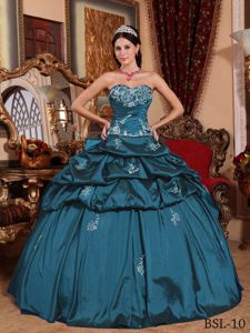 Teal Taffeta Sweetheart Quinceanera Dress with Appliques and Pick-ups