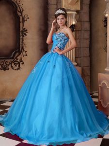 Aqua Blue A-line Sweetheart Quinceanera Dress with Appliques and Beading