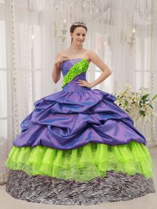 Exclusive Dress for Quince with Flowers Decorate Bodice and Zebra Pint Layer