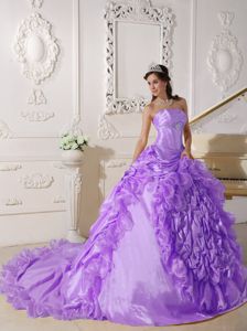 Purple Dress For Quinceanera with Ruffled Skirt and Chapel Train for 2013