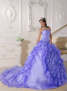 Lilac Strapless Quinceanera Dress by Taffeta with Beading and Chapel Train