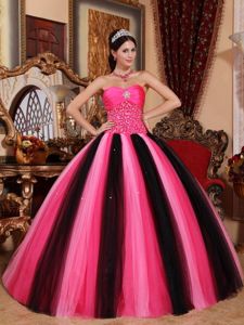 Hot Pink and Black Sweet Sixteen Quinceanera Dresses by Taffeta and Tulle