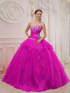 Fuchsia Strapless Quinceanera Dress with Appliques and Ruffles for 2014