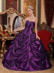 Purple Ball Gown Beaded Taffeta Pick-ups Quinceneara Dress