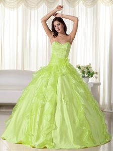 Yellow Green Ball Sweetheart Taffeta Quinceanera Gown Dresses