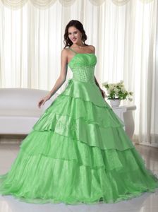 Green One Shoulder Layered Organza Sweet Sixteen Dresses