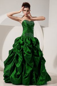 Green Princess Beaded Taffeta Quinceanera Dresses with Pick-ups