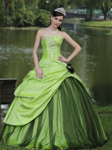 New Green Sweetheart Appliques Taffeta Sweet Sixteen Dresses