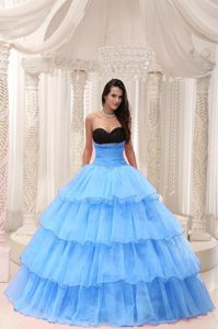 Sweetheart Aqua Blue Layered Taffeta and Organza Quince dresses