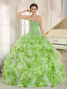 Spring Green Sweetheart Beaded Quinceanera Dress with Ruffles