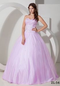 Beaded Floor-length Baby Pink Tulle Quinceanera Gown Dress