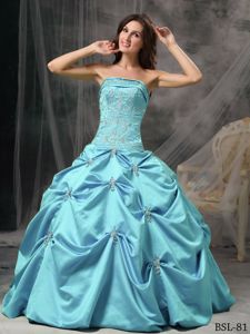 Turquoise Appliqued Sweet 15/16 Birthday Dress with Pick-ups
