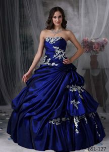 Dark Blue Pleated Strapless Sweet 15/16 Birthday Dress with Appliques
