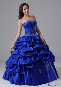 Royal Blue Beading Pleated Sweet 15/16 Birthday Dress with Pick-ups