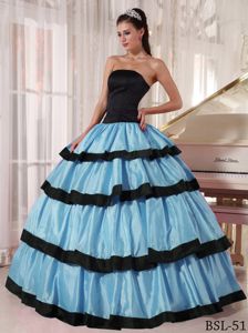 Attractive Multi-Layered Ice Blue and Black Dress for Quince