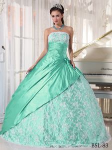 Mint Lace Decorate Quinceanera Dress with Ruches and Pleats