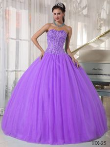 Elegant Lilac Beading Tulle Quinceanera Dress with Pleats