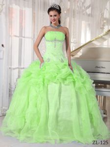 Apple Green Ruffled Dress for Sweet 16 with Pick-ups and Ruches