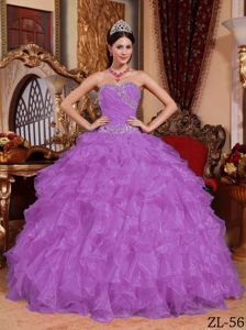 Light Purple Sweetheart Organza Dress for Quince with Beading Waist