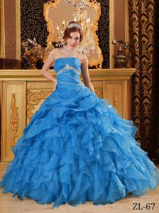 Chic Dodger Blue Beading Quinceanera Dresses Gowns with Ruffles
