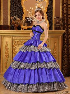 Popular Blue Multi-Layered Quinceanera Dresses with Leopard