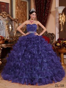 Slate Blue Sweetheart Ruffled Dresses for 15 with Beading Waist