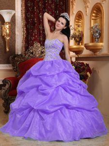 Lavender Pick-ups Dress for Sweet Fifteen Sweetheart with Beading