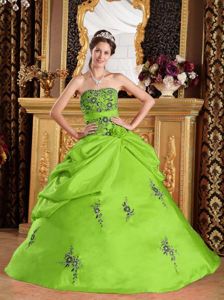 Beautiful Strapless Appliques Taffeta Sweet 15 Dress in Spring Green