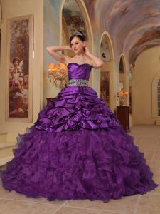 Organza and Taffeta Beaded Purple La Quinceanera Dress with Ruffles