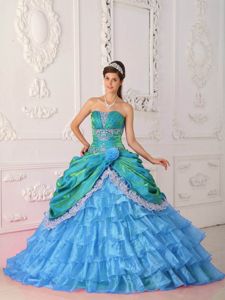 Fabulous Appliques and Ruche Dress for Quince with Ruffled Layers