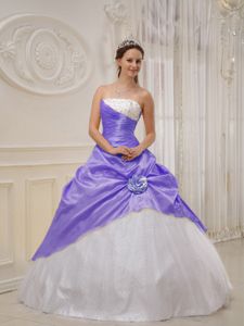 Recent Lilac and White Strapless Quinces Dresses in Taffeta and Tulle