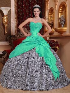 Zebra Printing Dress Quinceanera Beading and Ruches in Apple Green