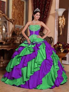 Colorful Strapless Embroidery Quinceanera Dress in Taffeta Summer