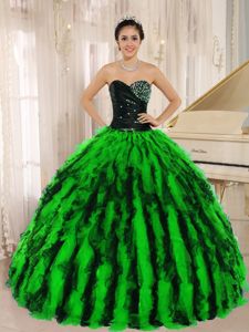Berlin movie festival Spring Green Ruffles Sweetheart Quinceanera Dresses with Beading