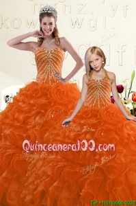 Exceptional Orange Ball Gowns Sweetheart Sleeveless Organza Floor Length Lace Up Beading and Ruffles Sweet 16 Quinceanera Dress