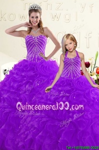 Floor Length Lace Up Sweet 16 Dresses Purple and In forMilitary Ball and Sweet 16 and Quinceanera withBeading and Ruffles