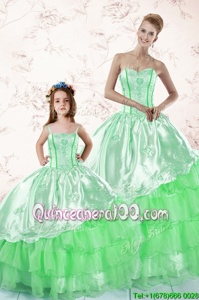 Great Ruffled Green Sleeveless Organza Lace Up 15 Quinceanera Dress forMilitary Ball and Sweet 16 and Quinceanera