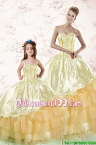 Beauteous Gold Sweetheart Neckline Embroidery and Ruffled Layers Sweet 16 Quinceanera Dress Sleeveless Lace Up