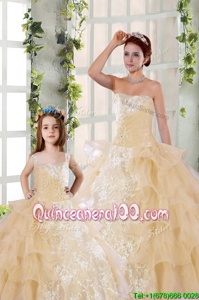 New Arrival Sleeveless Floor Length Beading and Ruffled Layers and Ruching Lace Up Sweet 16 Dresses with Champagne
