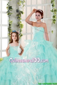 Hot Selling Aqua Blue Sleeveless Floor Length Beading and Ruffled Layers and Ruching Lace Up Sweet 16 Quinceanera Dress