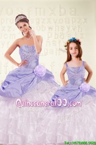 Pretty Ruffled Ball Gowns Sweet 16 Quinceanera Dress Lavender Sweetheart Organza and Taffeta Sleeveless Floor Length Lace Up