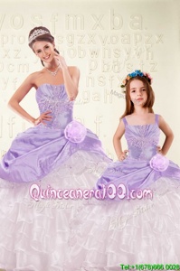 Exceptional Beading and Ruffled Layers and Hand Made Flower 15 Quinceanera Dress Purple Lace Up Sleeveless Floor Length